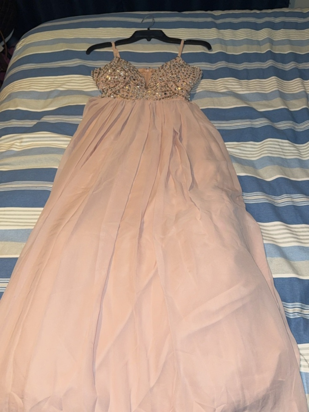 Xtraordinary Blush Pink Beaded Bodice Spaghetti Strap Prom Dress